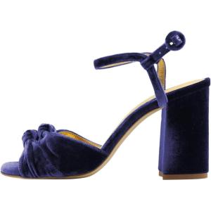 imageFSJ Women Velvet Heeled Sandals Ankle Strap High Block Open Toe Dress Pumps Chunky Heel Double Knot Bridal Wedding Dress Shoes Size 416 USBlue