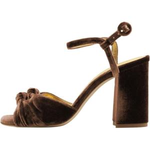 imageFSJ Women Velvet Heeled Sandals Ankle Strap High Block Open Toe Dress Pumps Chunky Heel Double Knot Bridal Wedding Dress Shoes Size 416 USNutbrown