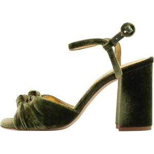 imageFSJ Women Velvet Heeled Sandals Ankle Strap High Block Open Toe Dress Pumps Chunky Heel Double Knot Bridal Wedding Dress Shoes Size 416 USOlive Green