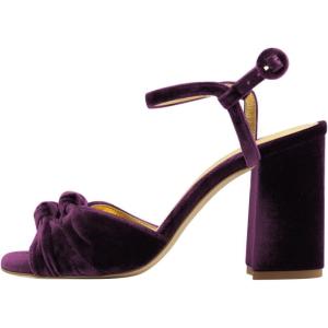 imageFSJ Women Velvet Heeled Sandals Ankle Strap High Block Open Toe Dress Pumps Chunky Heel Double Knot Bridal Wedding Dress Shoes Size 416 USPurple