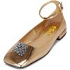 imageFSJ Women Ballet Flats Square Toe Ankle Strap Low Heel Flats with Rhinestone Flower Comfortable Casual Dress Shoes Size 415 US