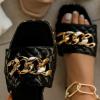 imageFSJ Women Sexy Square Open Toe Comfortable Flat Thick Sole Cushion Sandals Fashion Gold Chain Style Slip On Slides Checkered Strap Studded Daily Ladies Summer Shoes Size 415 US