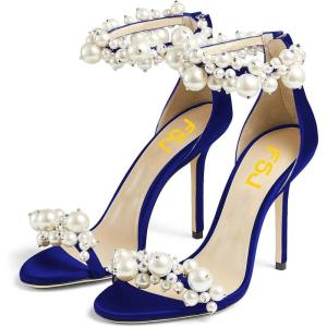 imageFSJ Women Fashion Dressy High Heel Stiletto Open Toe Pump Sandal Full Pearls Ankle Strap Back Zipper Party Wedding Shoes Size 415 US