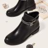 imageFSJ Women Fashion Round Toe Ankle Boots Block Chunky Low Heel Bootie Rhinestone Chain Side Zipper Casual Walking Shoes Size 415 USBlack