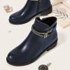 imageFSJ Women Fashion Round Toe Ankle Boots Block Chunky Low Heel Bootie Rhinestone Chain Side Zipper Casual Walking Shoes Size 415 USBlue