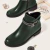 imageFSJ Women Fashion Round Toe Ankle Boots Block Chunky Low Heel Bootie Rhinestone Chain Side Zipper Casual Walking Shoes Size 415 USGreen