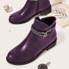 imageFSJ Women Fashion Round Toe Ankle Boots Block Chunky Low Heel Bootie Rhinestone Chain Side Zipper Casual Walking Shoes Size 415 USPurple