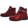 imageFSJ Women Fashion Round Toe Ankle Boots Block Chunky Low Heel Bootie Rhinestone Chain Side Zipper Casual Walking Shoes Size 415 USRed