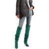 imageFSJ Women Over The Knee Boots Classic High Cone Heels Closed Pointed Toe Fancy Pull On Party Shoes Size 415 M USLime Green Steel Blue