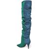 imageFSJ Women Over The Knee Boots Classic High Cone Heels Closed Pointed Toe Fancy Pull On Party Shoes Size 415 M USLime Green Steel Blue