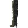 imageFSJ Women Over The Knee Boots Classic High Cone Heels Closed Pointed Toe Fancy Pull On Party Shoes Size 415 M USOlive Black