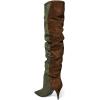 imageFSJ Women Over The Knee Boots Classic High Cone Heels Closed Pointed Toe Fancy Pull On Party Shoes Size 415 M USOlive Brown