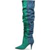 imageFSJ Women Over The Knee Boots Classic High Cone Heels Closed Pointed Toe Fancy Pull On Party Shoes Size 415 M USLime Green Steel Blue