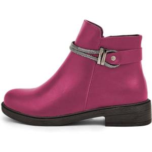 imageFSJ Women Fashion Round Toe Ankle Boots Block Chunky Low Heel Bootie Rhinestone Chain Side Zipper Casual Walking Shoes Size 415 USViolet Red