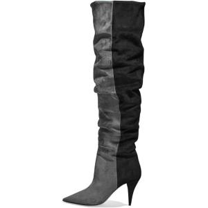 imageFSJ Women Over The Knee Boots Classic High Cone Heels Closed Pointed Toe Fancy Pull On Party Shoes Size 415 M USGray Black