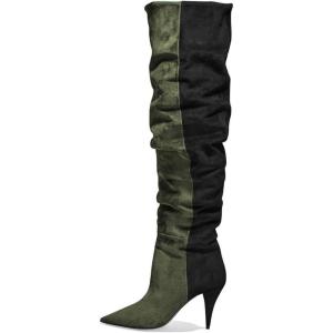 imageFSJ Women Over The Knee Boots Classic High Cone Heels Closed Pointed Toe Fancy Pull On Party Shoes Size 415 M USOlive Black
