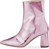 imageFSJ Women Fashion Metallic Mid Calf Boots Pointed Toe Chunky High Heels Side Zipper Shoe Size 415 USPink