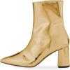 imageFSJ Women Fashion Metallic Mid Calf Boots Pointed Toe Chunky High Heels Side Zipper Shoe Size 415 USYellow