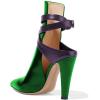 imageFSJ Women Pointed Toe Chunky High Heel Strappy Dress Bootie Pump Ankle Wrap Slingback Sandal Shoes Size 415 M USGreen Purple