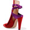 imageFSJ Women Pointed Toe Chunky High Heel Strappy Dress Bootie Pump Ankle Wrap Slingback Sandal Shoes Size 415 M USRed Purple