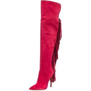 imageFSJ Women Over The Knee High Stiletto Heels Back Tassels Long Boots Sexy Thigh High Strech Club Party Shoes Size 415 USCrimson