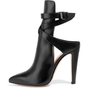 imageFSJ Women Pointed Toe Chunky High Heel Strappy Dress Bootie Pump Ankle Wrap Slingback Sandal Shoes Size 415 M USBlack
