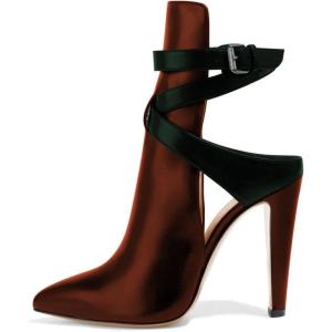 imageFSJ Women Pointed Toe Chunky High Heel Strappy Dress Bootie Pump Ankle Wrap Slingback Sandal Shoes Size 415 M USBrown Green