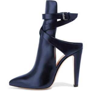 imageFSJ Women Pointed Toe Chunky High Heel Strappy Dress Bootie Pump Ankle Wrap Slingback Sandal Shoes Size 415 M USNavy
