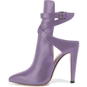imageFSJ Women Pointed Toe Chunky High Heel Strappy Dress Bootie Pump Ankle Wrap Slingback Sandal Shoes Size 415 M USPurple