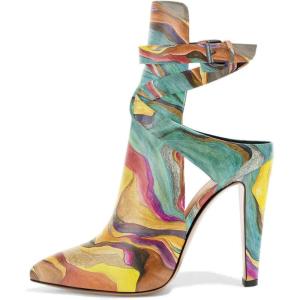 imageFSJ Women Pointed Toe Chunky High Heel Strappy Dress Bootie Pump Ankle Wrap Slingback Sandal Shoes Size 415 M USQuicksand