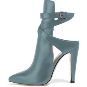 imageFSJ Women Pointed Toe Chunky High Heel Strappy Dress Bootie Pump Ankle Wrap Slingback Sandal Shoes Size 415 M USSlate Gray