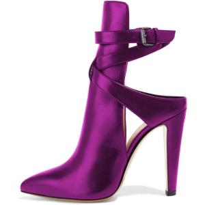 imageFSJ Women Pointed Toe Chunky High Heel Strappy Dress Bootie Pump Ankle Wrap Slingback Sandal Shoes Size 415 M USViolet