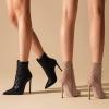 imageFSJ Women Fashion High Heel Ankle Boots with Rivets Closed Pointed Toe Stilettos Zipper Unique Style Shoes Size 415 M USApricot