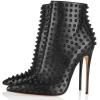 imageFSJ Women Fashion High Heel Ankle Boots with Rivets Closed Pointed Toe Stilettos Zipper Unique Style Shoes Size 415 M USBlack