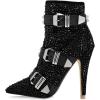 imageFSJ Women Fashion High Heel Ankle Boots with Rivets Closed Pointed Toe Stilettos Zipper Unique Style Shoes Size 415 M USBlack Belt