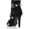 imageFSJ Women Fashion High Heel Ankle Boots with Rivets Closed Pointed Toe Stilettos Zipper Unique Style Shoes Size 415 M USBlack Belt