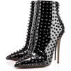 imageFSJ Women Fashion High Heel Ankle Boots with Rivets Closed Pointed Toe Stilettos Zipper Unique Style Shoes Size 415 M USBlack Patent