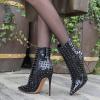 imageFSJ Women Fashion High Heel Ankle Boots with Rivets Closed Pointed Toe Stilettos Zipper Unique Style Shoes Size 415 M USBlack Patent