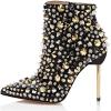 imageFSJ Women Fashion High Heel Ankle Boots with Rivets Closed Pointed Toe Stilettos Zipper Unique Style Shoes Size 415 M USBlack Rivets