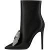 imageFSJ Women Fashion High Heel Ankle Boots with Rivets Closed Pointed Toe Stilettos Zipper Unique Style Shoes Size 415 M USBlack Satin Bow