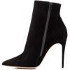 imageFSJ Women Fashion High Heel Ankle Boots with Rivets Closed Pointed Toe Stilettos Zipper Unique Style Shoes Size 415 M USBlack Suede