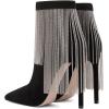 imageFSJ Women Fashion High Heel Ankle Boots with Rivets Closed Pointed Toe Stilettos Zipper Unique Style Shoes Size 415 M USBlack Tassels