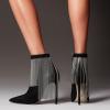 imageFSJ Women Fashion High Heel Ankle Boots with Rivets Closed Pointed Toe Stilettos Zipper Unique Style Shoes Size 415 M USBlack Tassels