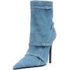 imageFSJ Women Fashion High Heel Ankle Boots with Rivets Closed Pointed Toe Stilettos Zipper Unique Style Shoes Size 415 M USBlue Denim