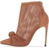 imageFSJ Women Fashion High Heel Ankle Boots with Rivets Closed Pointed Toe Stilettos Zipper Unique Style Shoes Size 415 M USBrown Mesh