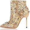 imageFSJ Women Fashion High Heel Ankle Boots with Rivets Closed Pointed Toe Stilettos Zipper Unique Style Shoes Size 415 M USGold