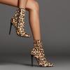imageFSJ Women Fashion High Heel Ankle Boots with Rivets Closed Pointed Toe Stilettos Zipper Unique Style Shoes Size 415 M USHot Leopard