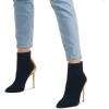 imageFSJ Women Fashion High Heel Ankle Boots with Rivets Closed Pointed Toe Stilettos Zipper Unique Style Shoes Size 415 M USNavy Golden Heel