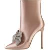 imageFSJ Women Fashion High Heel Ankle Boots with Rivets Closed Pointed Toe Stilettos Zipper Unique Style Shoes Size 415 M USPink Satin Bow