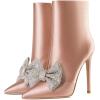 imageFSJ Women Fashion High Heel Ankle Boots with Rivets Closed Pointed Toe Stilettos Zipper Unique Style Shoes Size 415 M USPink Satin Bow